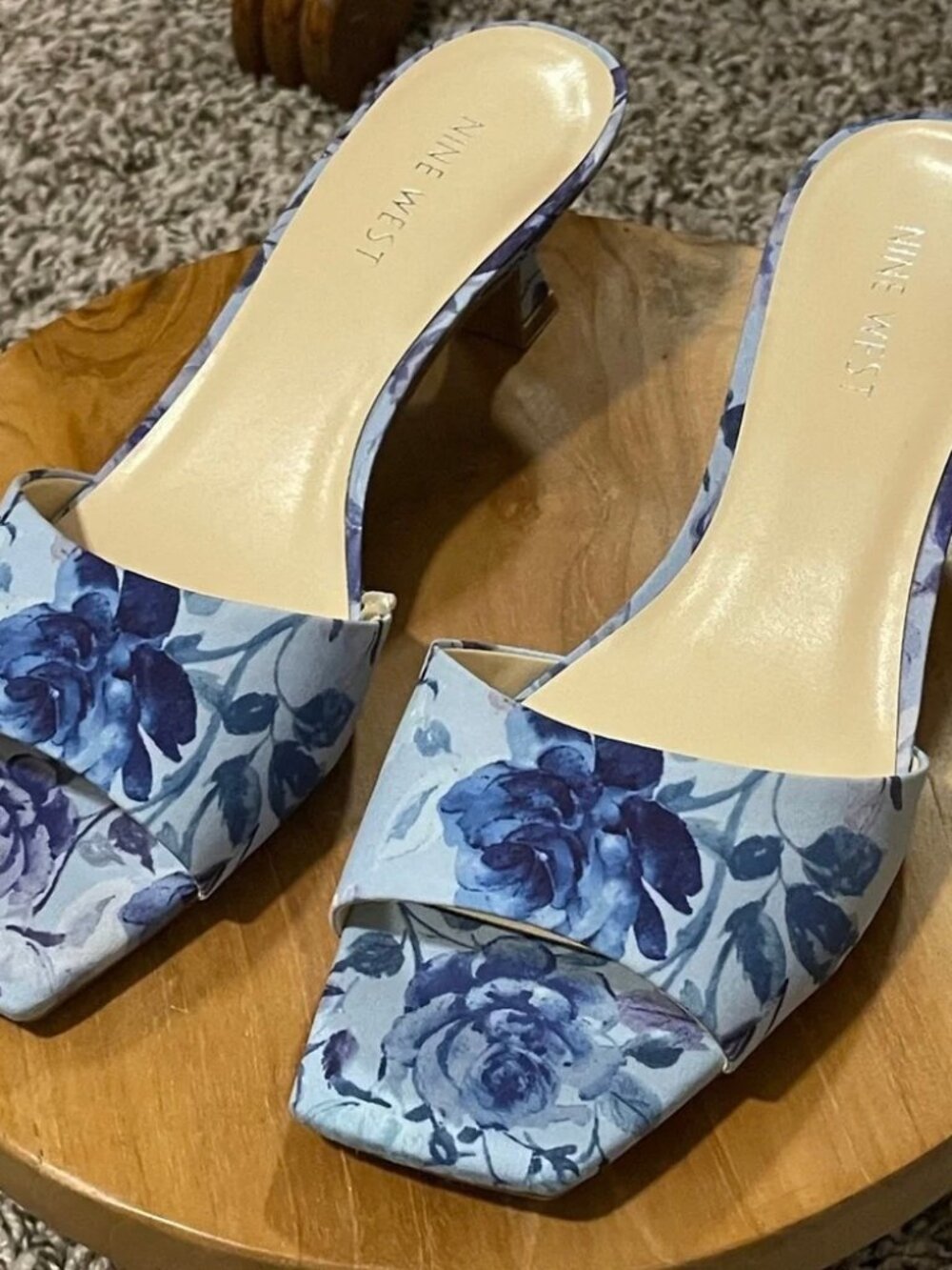 Nine West Blue Floral Slide Mules, Size 8.5 NWOT